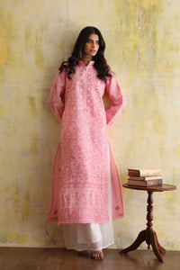 Karigars Essentials Aafrinish By Niazi Bubblegum Pink Chikankari Mukesh Kurta Ersa Batool Rizwan Haq Hand Embroidered 