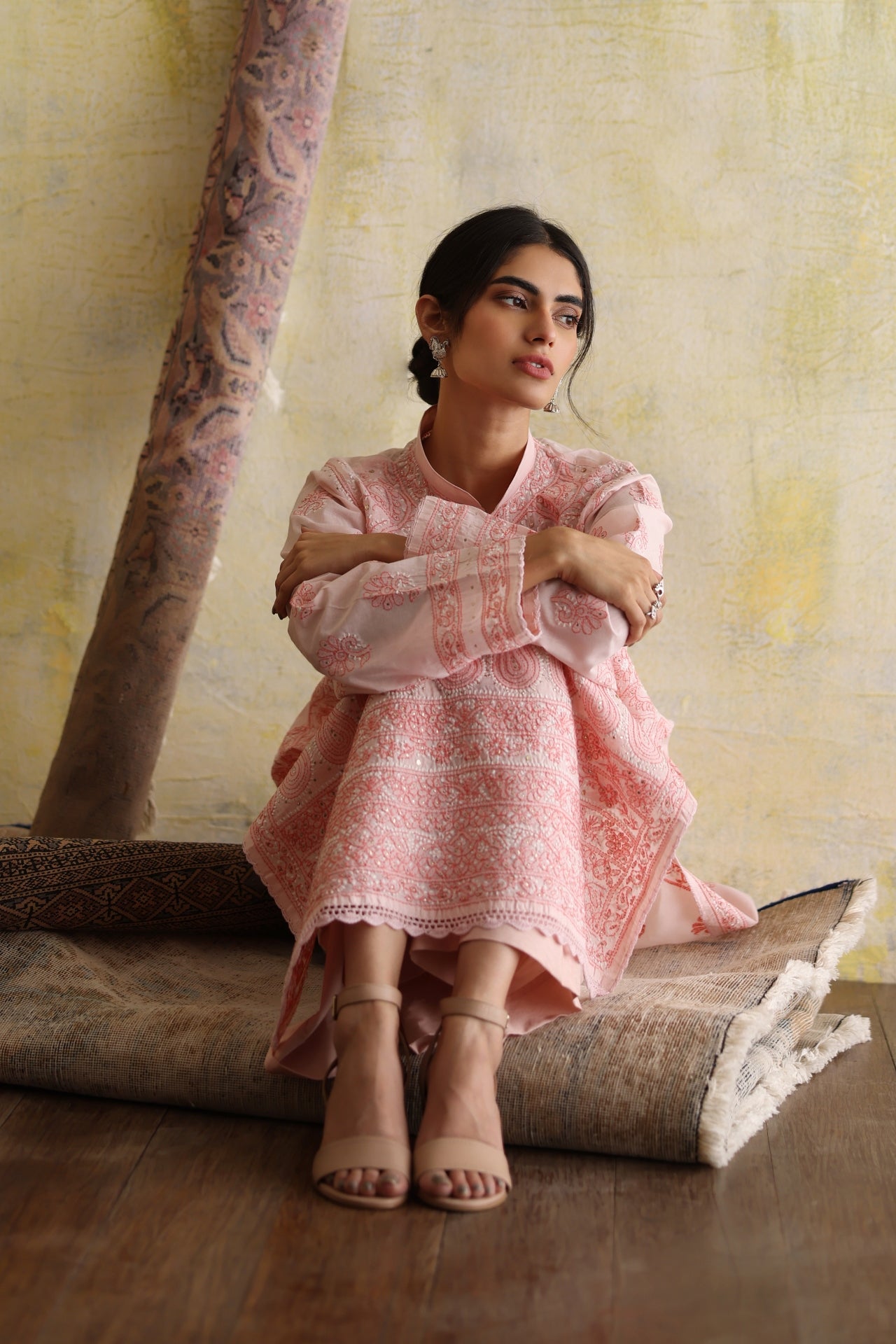 Karigars Essentials Aafrinish By Niazi Pale Pink Chikankari Mukesh Kurta Ersa Batool Rizwan Haq Hand Embroidered 