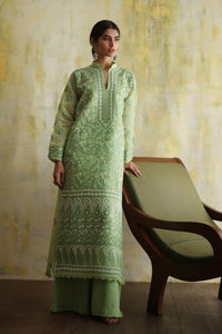 Karigars Essentials Aafrinish By Niazi Leaf Green Chikankari Mukesh Kurta Ersa Batool Rizwan Haq Hand Embroidered 