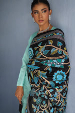 Load image into Gallery viewer, Black and Blue Tree Of Life Kantha Dupatta
