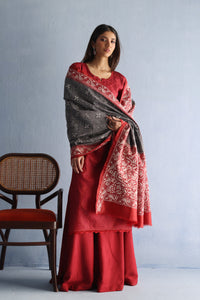 Red and Charcoal Kantha Dupatta