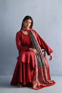 Red and Charcoal Kantha Dupatta