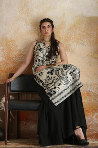 Beige & Black Tree of Life Kantha Shirt & Lehenga