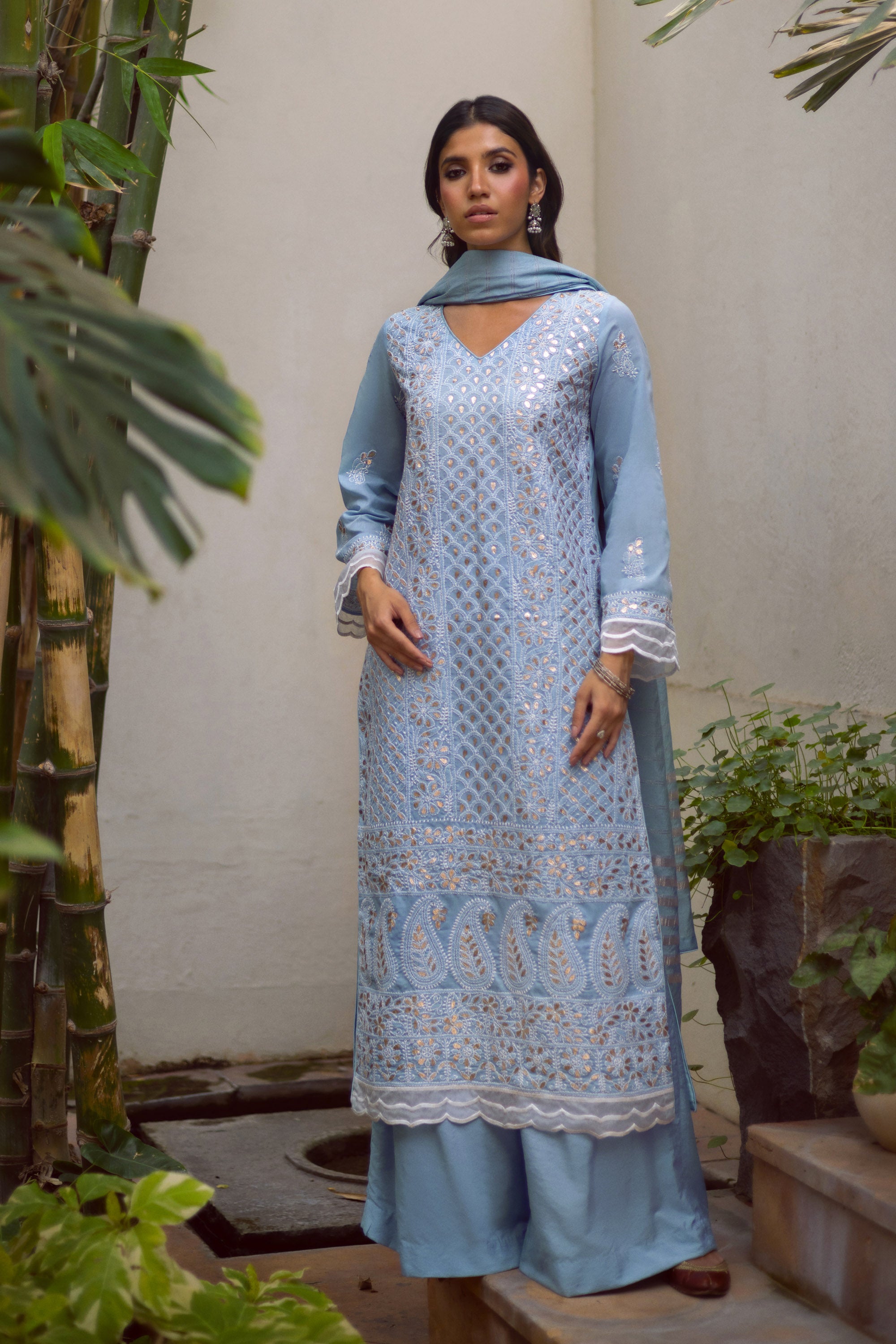 Blue Chikankari & Gota Shirt & Dupatta