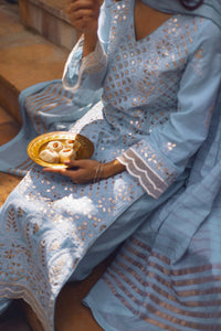 Blue Chikankari & Gota Shirt & Dupatta