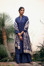 Load image into Gallery viewer, Navy Blue Boski Silk Kurta &amp; Palazzo
