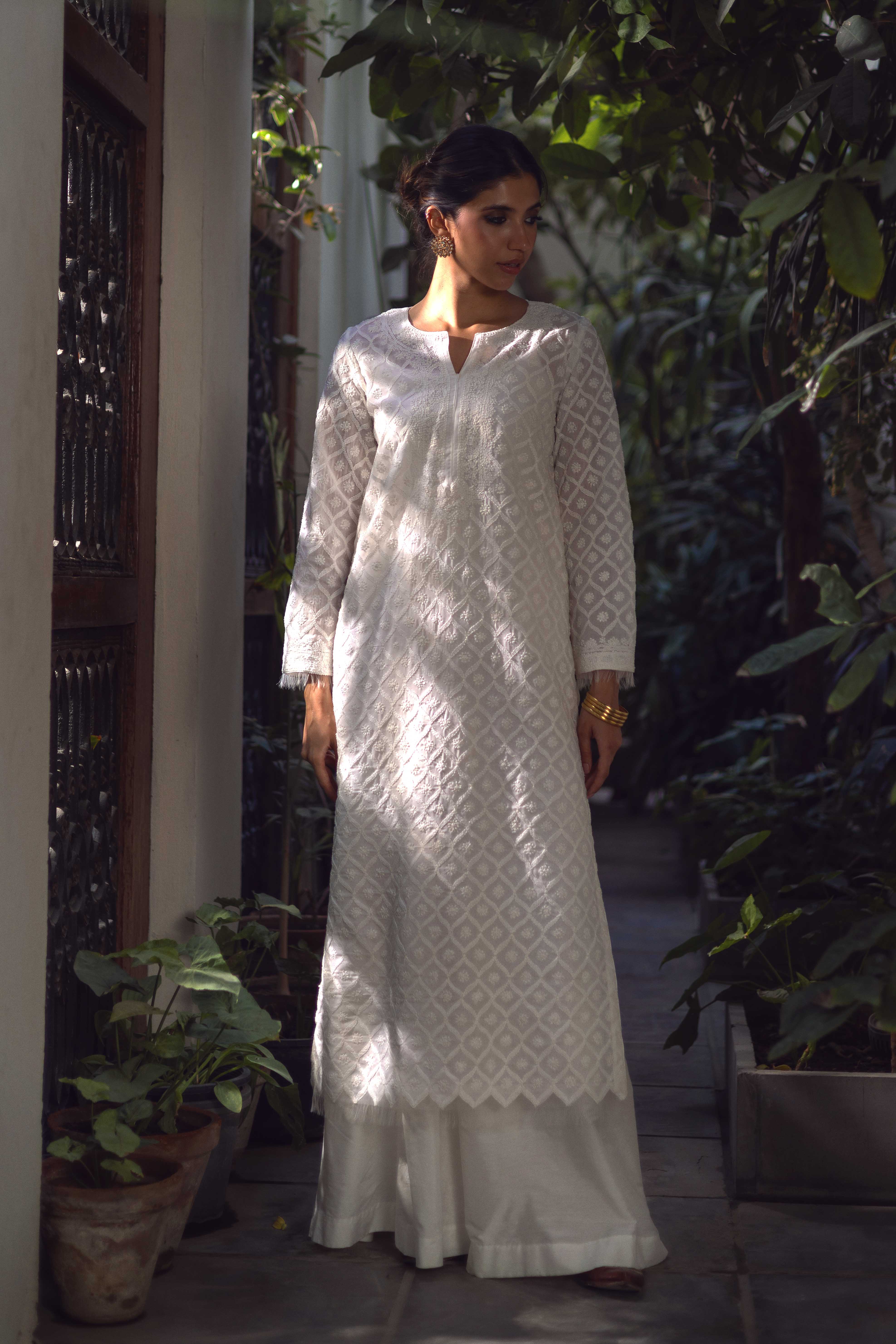 White Chikankari Kangan Kurta