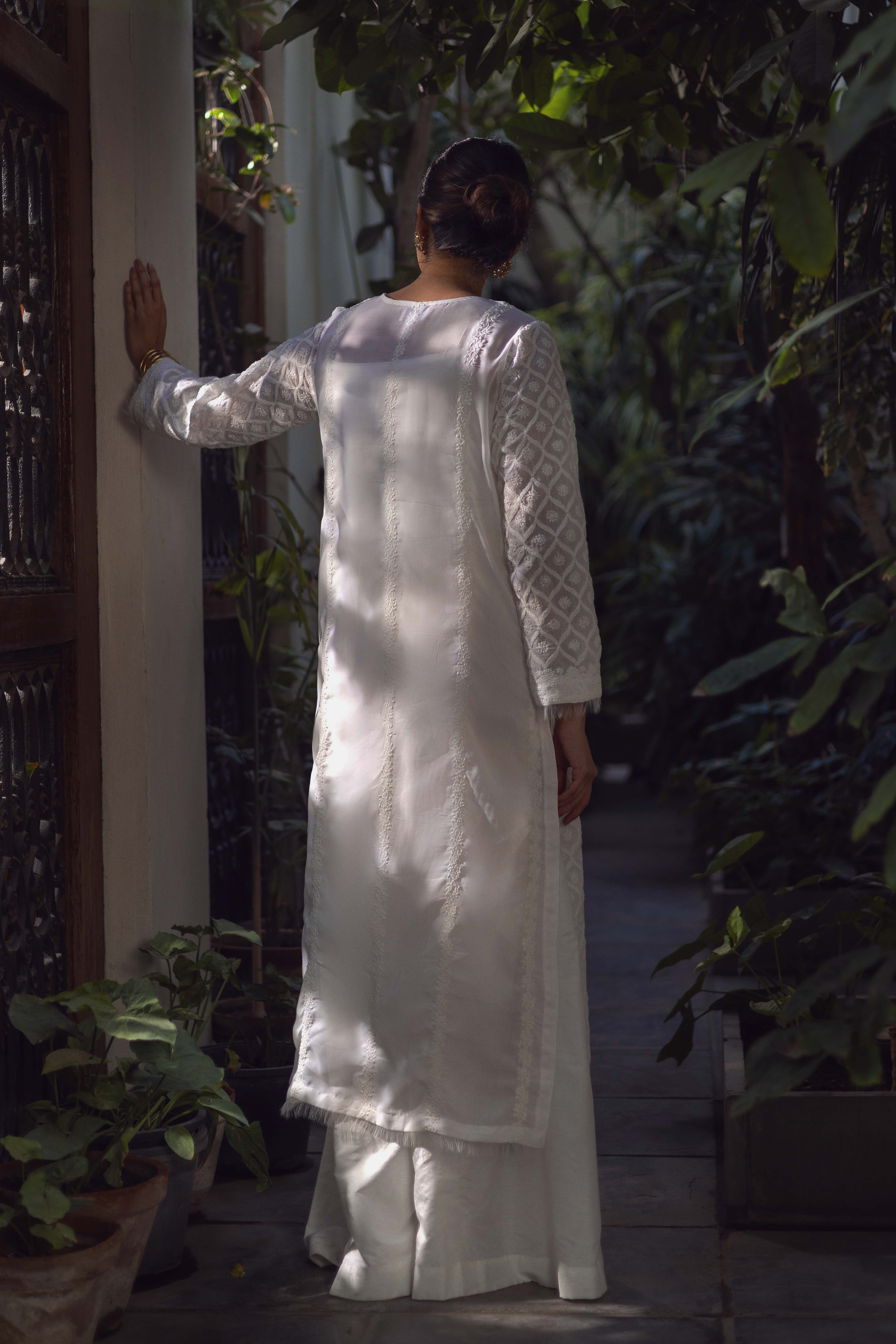 White Chikankari Kangan Kurta