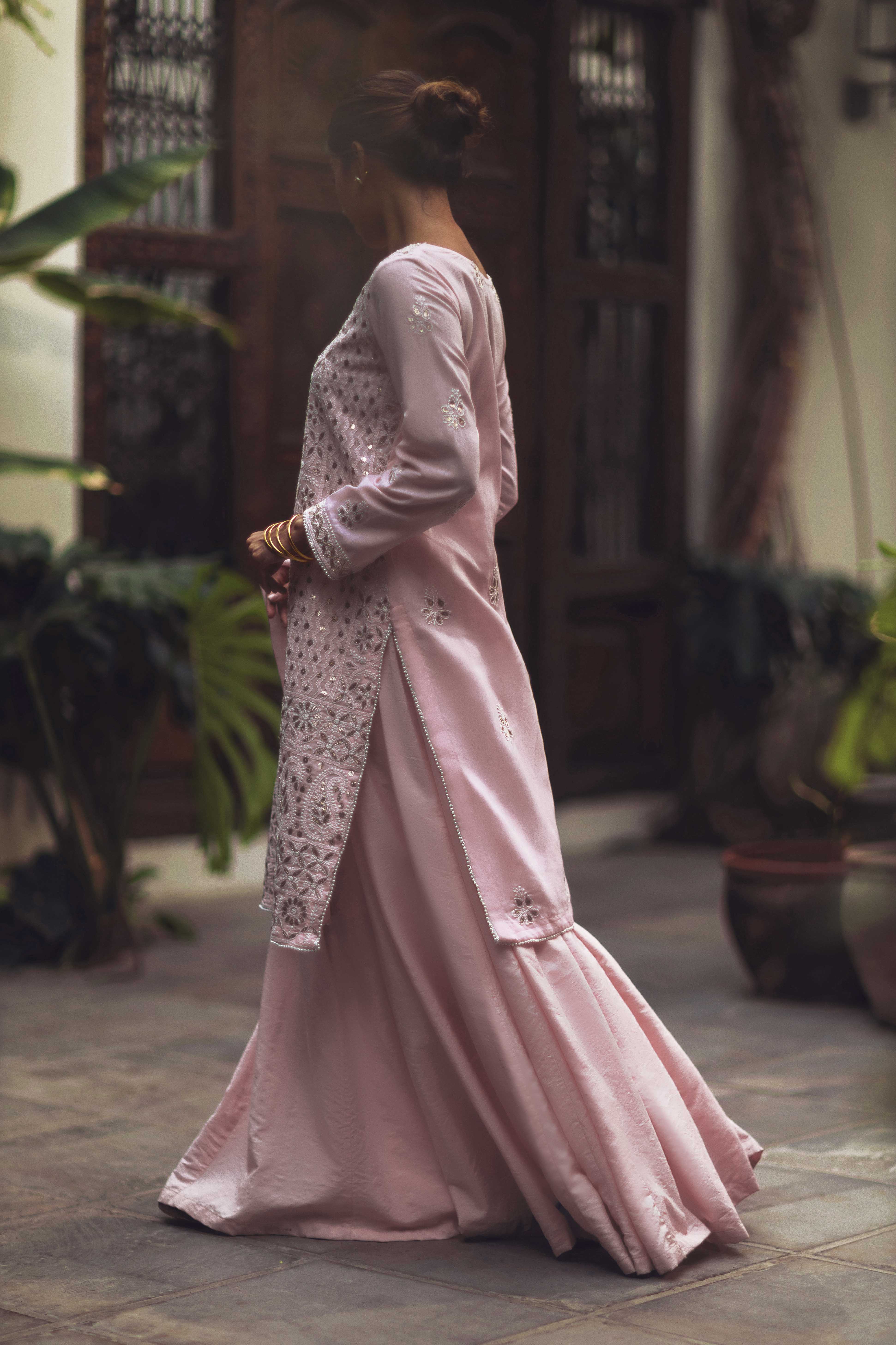 Pale Pink Chikankari & Gota Shirt & Dupatta