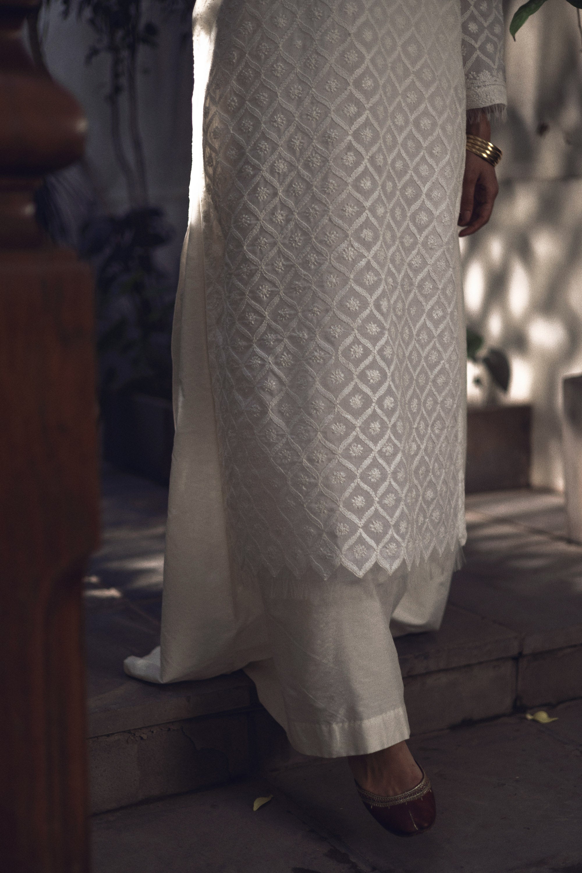 White Chikankari Kangan Kurta