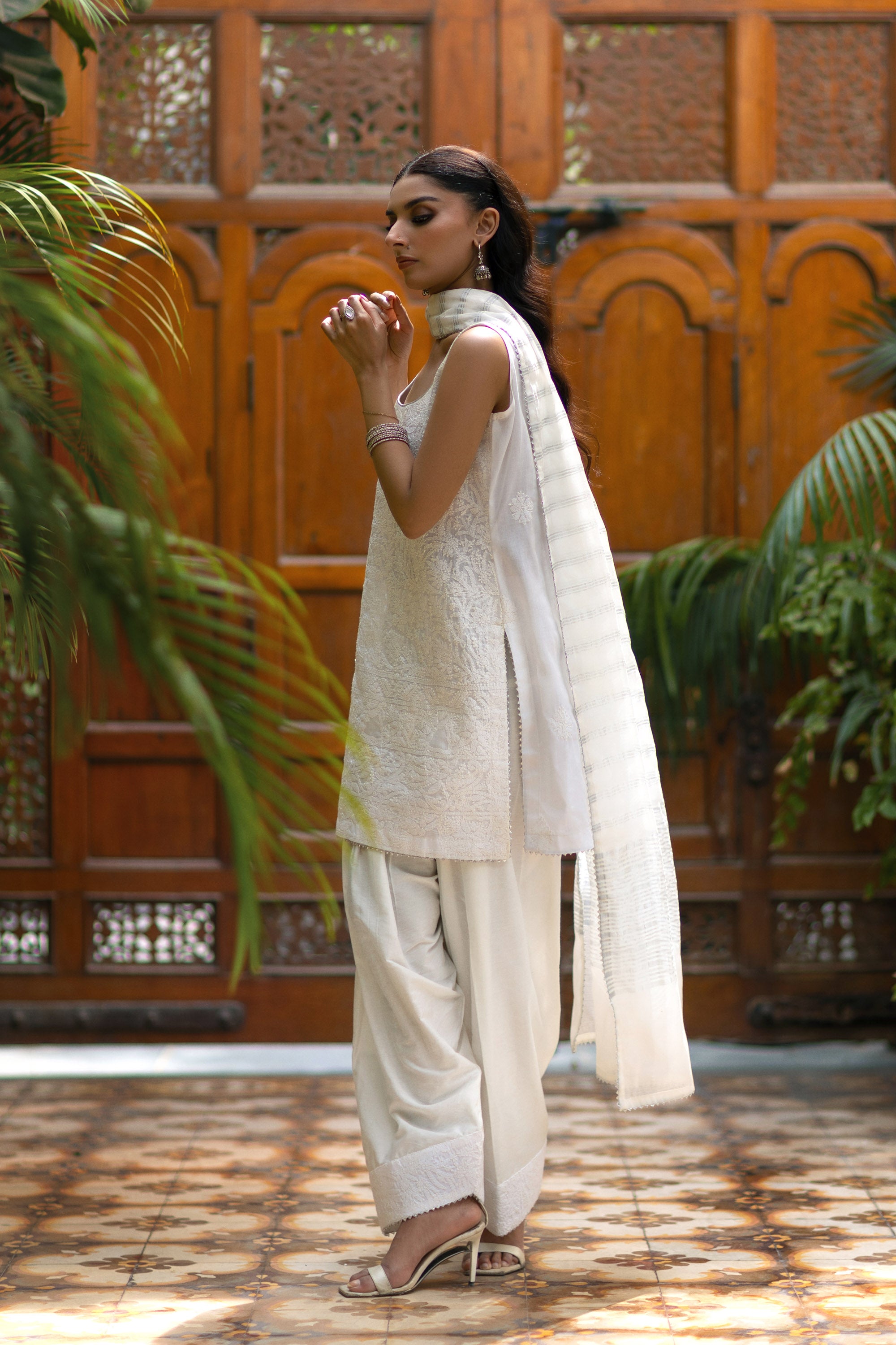 White Chikankari Kurta & Dupatta