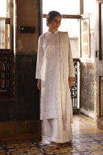 Load image into Gallery viewer, Aafrinish By Niazi Fahmeen Ansari Rizwan Ul Haq White Chikankari Shirt with Dupatta and Izaar Intricate micro sequins beagle beads zari Old Havelli Pakistan Fashion
