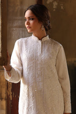 Load image into Gallery viewer, Aafrinish By Niazi Fahmeen Ansari Rizwan Ul Haq White Chikankari Shirt with Dupatta and Izaar Intricate micro sequins beagle beads zari Old Havelli Pakistan Fashion
