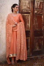 Load image into Gallery viewer, Aafrinish By Niazi Fahmeen Ansari Rizwan Ul Haq Burnt Orange Chikankari Chaadar &amp; Peshwaz Stun in the rich hues of our Burnt Orange Chikankari chaadar Pakistan Fashion
