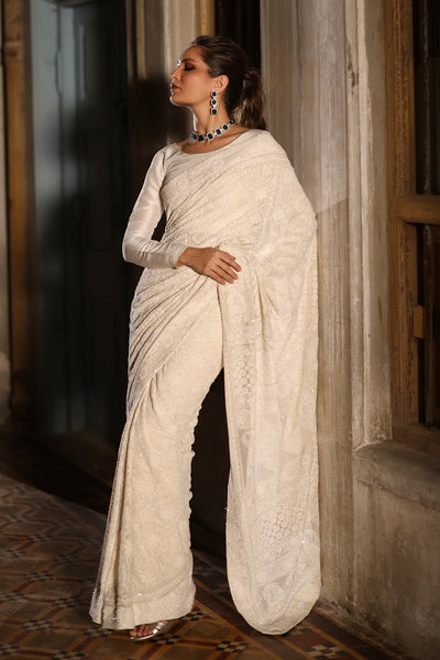 Ivory Gota Patti Chikankari Saree – Dress365days
