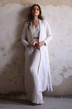 Load image into Gallery viewer, White Chikankari Jacket with Crushed Silk Pants
