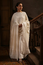 Load image into Gallery viewer, White Chikankari Chadar, Raw Silk Kameez and Izaar
