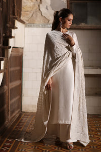 White Chikankari Chadar, Raw Silk Kameez and Izaar