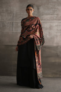 Aafrinish By Niazi Eshal Rahman Rizwan Ul Haq Black Kashidakari Shawl Featuring classic paisley patterns on a stunning black Chiffon base Pakistan Fashion