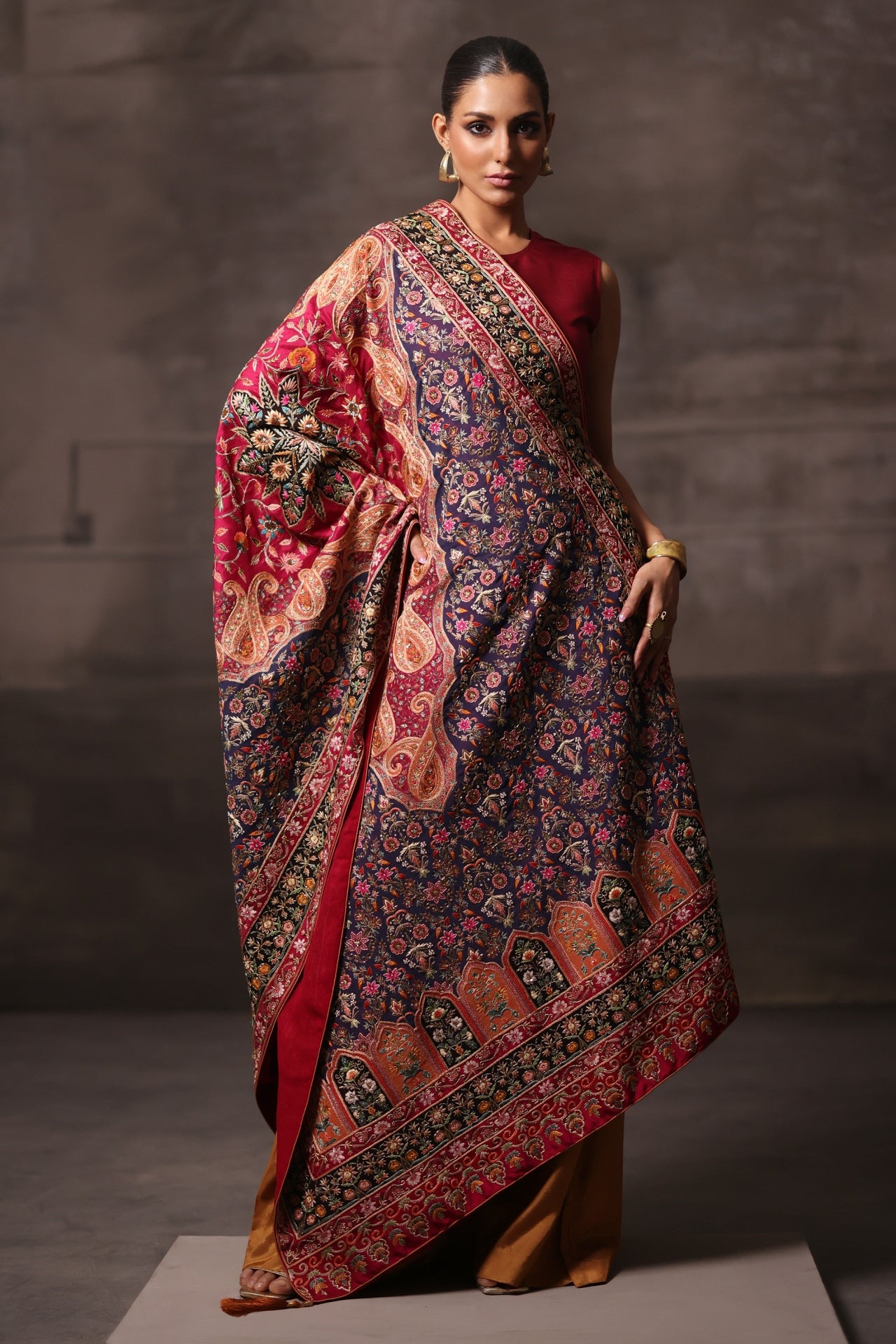 Aafrinish By Niazi Rabita Ali Rizwan Ul Haq Mughlai Kashidakari Shawl Reminiscent of the rich Mughal era our majestic heirloom shawl Pakistan Fashion