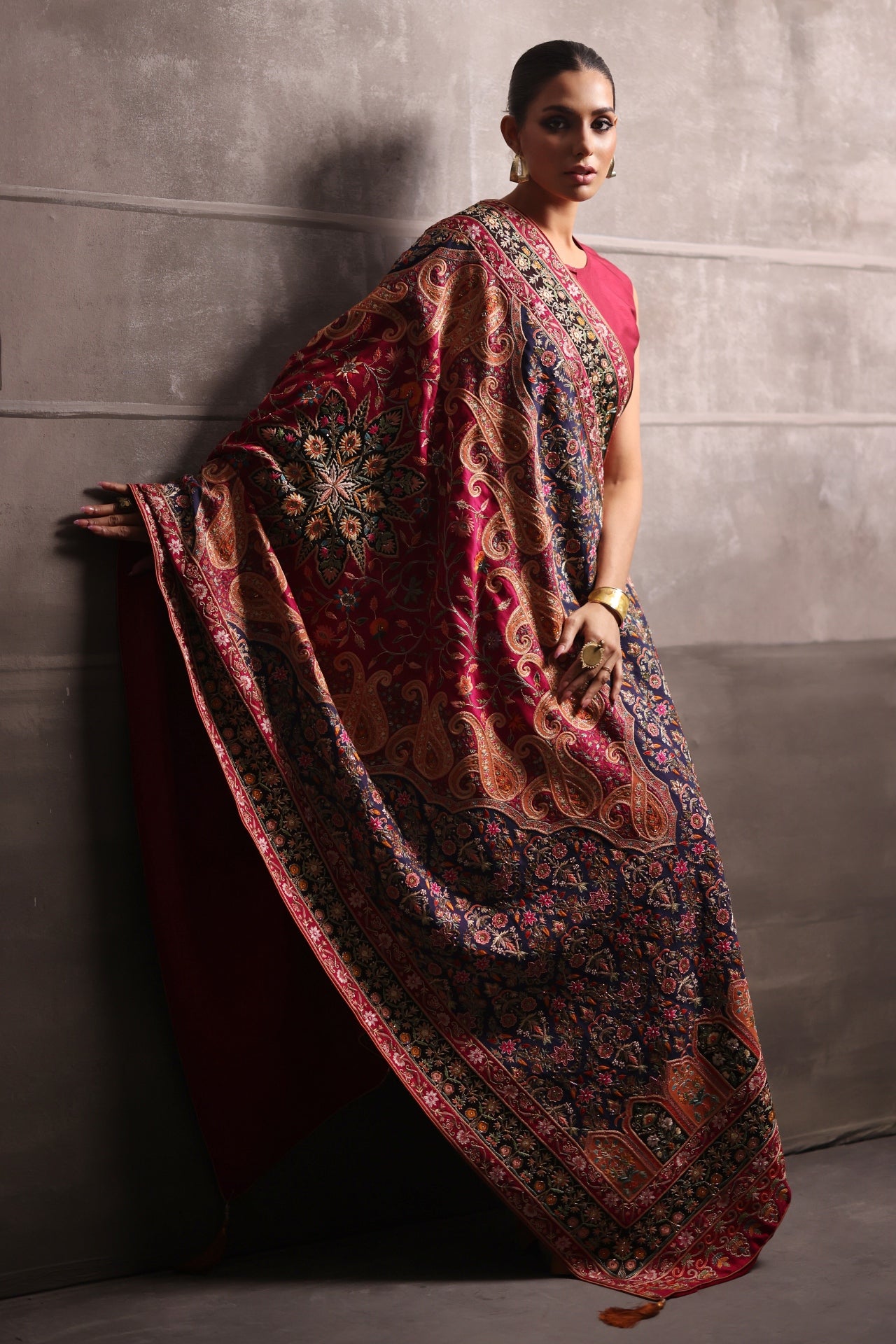 Aafrinish By Niazi Rabita Ali Rizwan Ul Haq Mughlai Kashidakari Shawl Reminiscent of the rich Mughal era our majestic heirloom shawl Pakistan Fashion