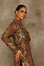 Load image into Gallery viewer, Aafrinish By Niazi Rabita Ali Rizwan Ul Haq Black Pita Tilla jacket adorned with intricate Kashida embroidery in hues of dull gold and silver zari Pakistan Fashion
