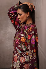 Load image into Gallery viewer, Aafrinish By Niazi Rabita Ali Rizwan Ul Haq Plum Kashidakari Jacket this jacket depicts blooming gardens with feminine florals and delicate birds Pakistan Fashion
