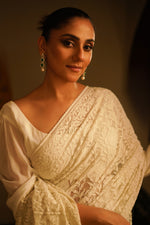 Load image into Gallery viewer, White Net Chikankari Saree
