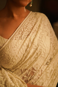 White Net Chikankari Saree