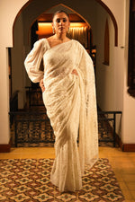 Load image into Gallery viewer, White Net Chikankari Saree
