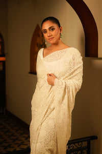 White Net Chikankari Saree