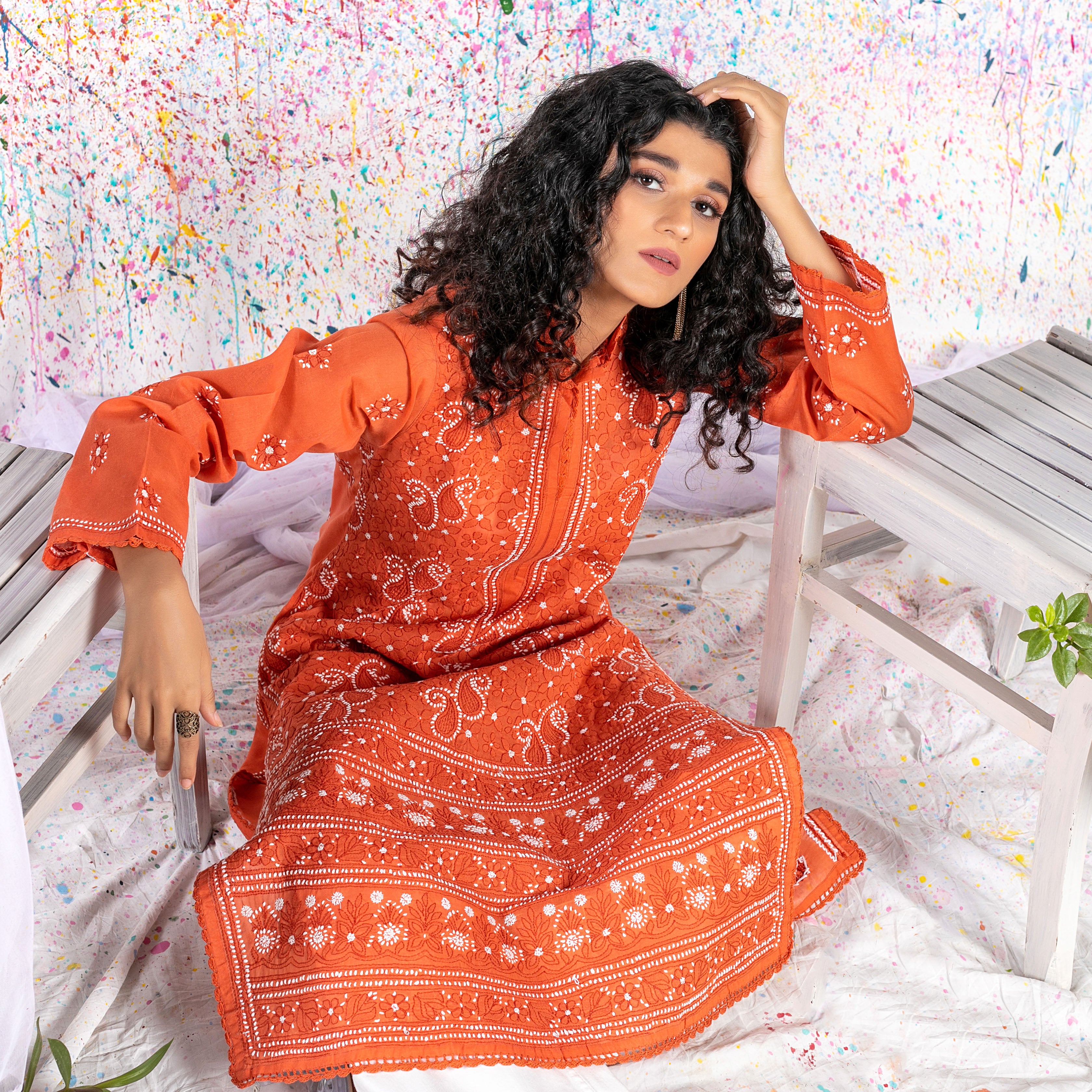 Rust Chikankari Kurta – Aafrinish by Niazi