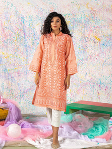 Peach Chikan Kari Kurta