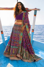 Load image into Gallery viewer, Aafrinish By Niazi Nimra Jacob Purple Magic Lehnga Choli Banarasi Meenakari Boat Ocean  Pakistan Fashion Beach
