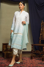 Load image into Gallery viewer, Aafrinish by Niazi Ekra Faiz Elegant Aqua Blue Shaded Chikankari Kurta Nadir Toosy
