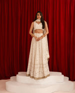 Load image into Gallery viewer, Aafrinish By Niazi Zara Peerzada Noor Jehan Se Noor 2000s Chikankari Mukesh Lehnga Choli Red Background Asad Bin Javed
