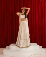 Load image into Gallery viewer, Aafrinish By Niazi Zara Peerzada Noor Jehan Se Noor 2000s Chikankari Mukesh Lehnga Choli Red Background Asad Bin Javed
