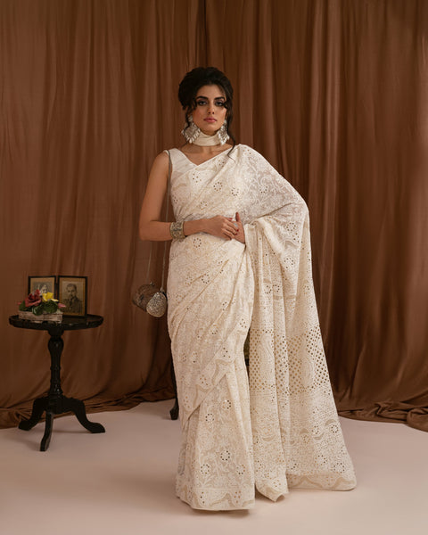 Pure Georgette Chikankari Sarees | Indian fashion dresses, Elegant saree,  Saree look