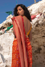 Load image into Gallery viewer, Aafrinish By Niazi Nimra Jacob Red, Spicy Orange and Saffron Yellow Saree Sari Beach Mubarak Village
