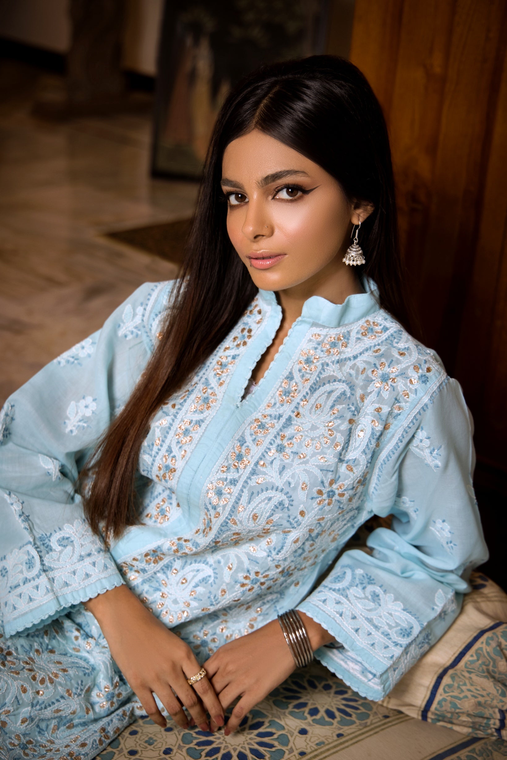 Sky Blue Gota Pati Chikankari Kurta