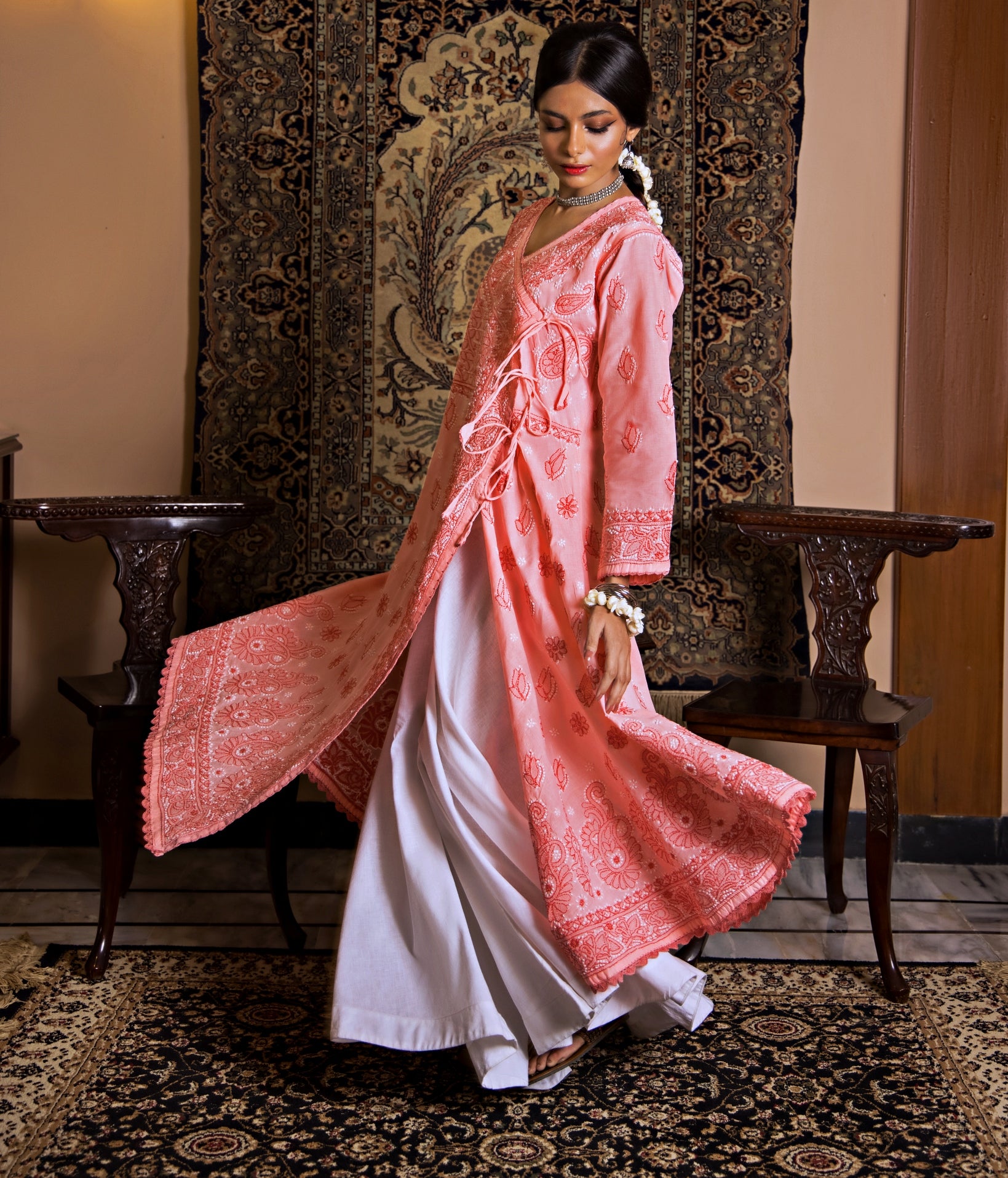 Aafrinish Zooni Sheikh Zooni-Sheikh Embroidery Pakistan Fashion Aafrinish Pink Angharka Carved Furniture Persian Rugs