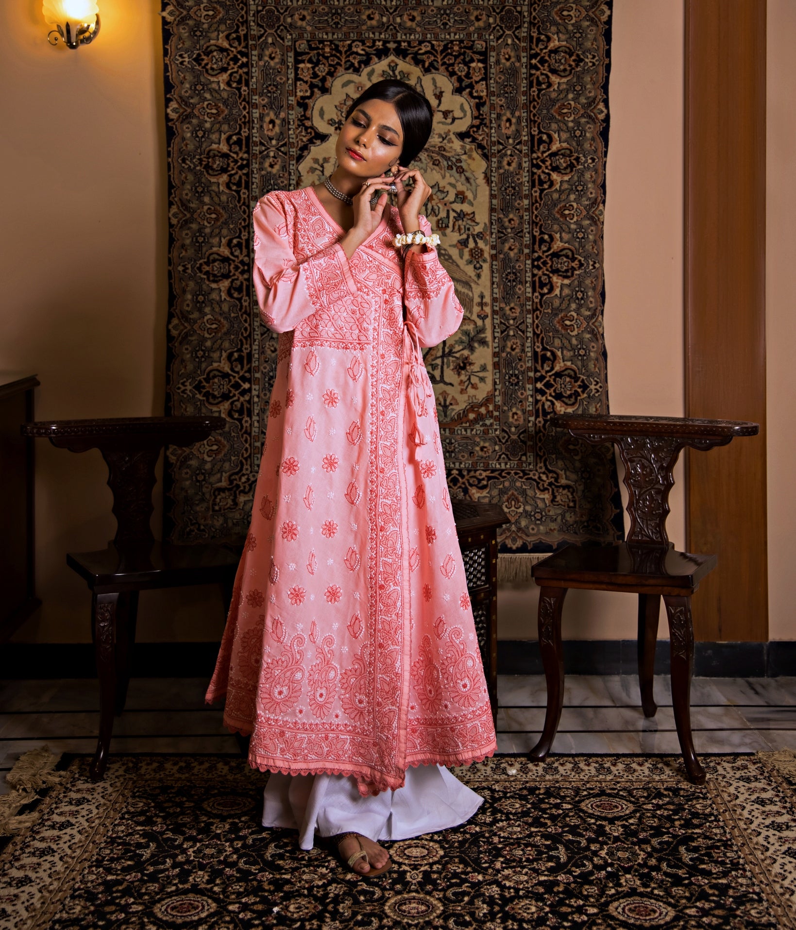 Aafrinish Zooni Sheikh Zooni-Sheikh Embroidery Pakistan Fashion Aafrinish Pink Angharka Carved Furniture Persian Rugs