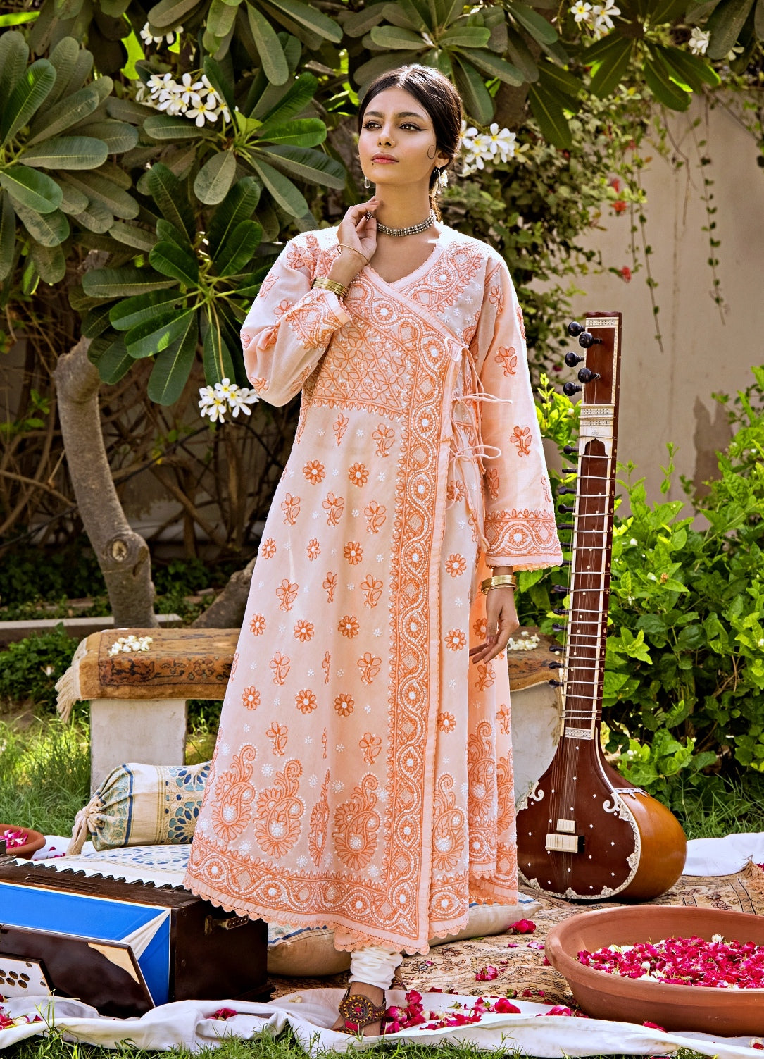 Peach Chikankari Angharkha – Aafrinish by Niazi