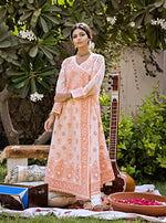 Load image into Gallery viewer, Peach Chikankari Angharkha
