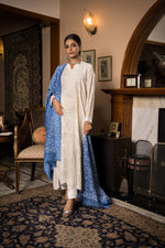 Load image into Gallery viewer, Aafrinish Zooni Sheikh Zooni-Sheikh Embroidery Pakistan Fashion Aafrinish cutwork kurta white double georgette chiffon blue kantha dupatta duppata fashion Carved Furniture Persian Rugs
