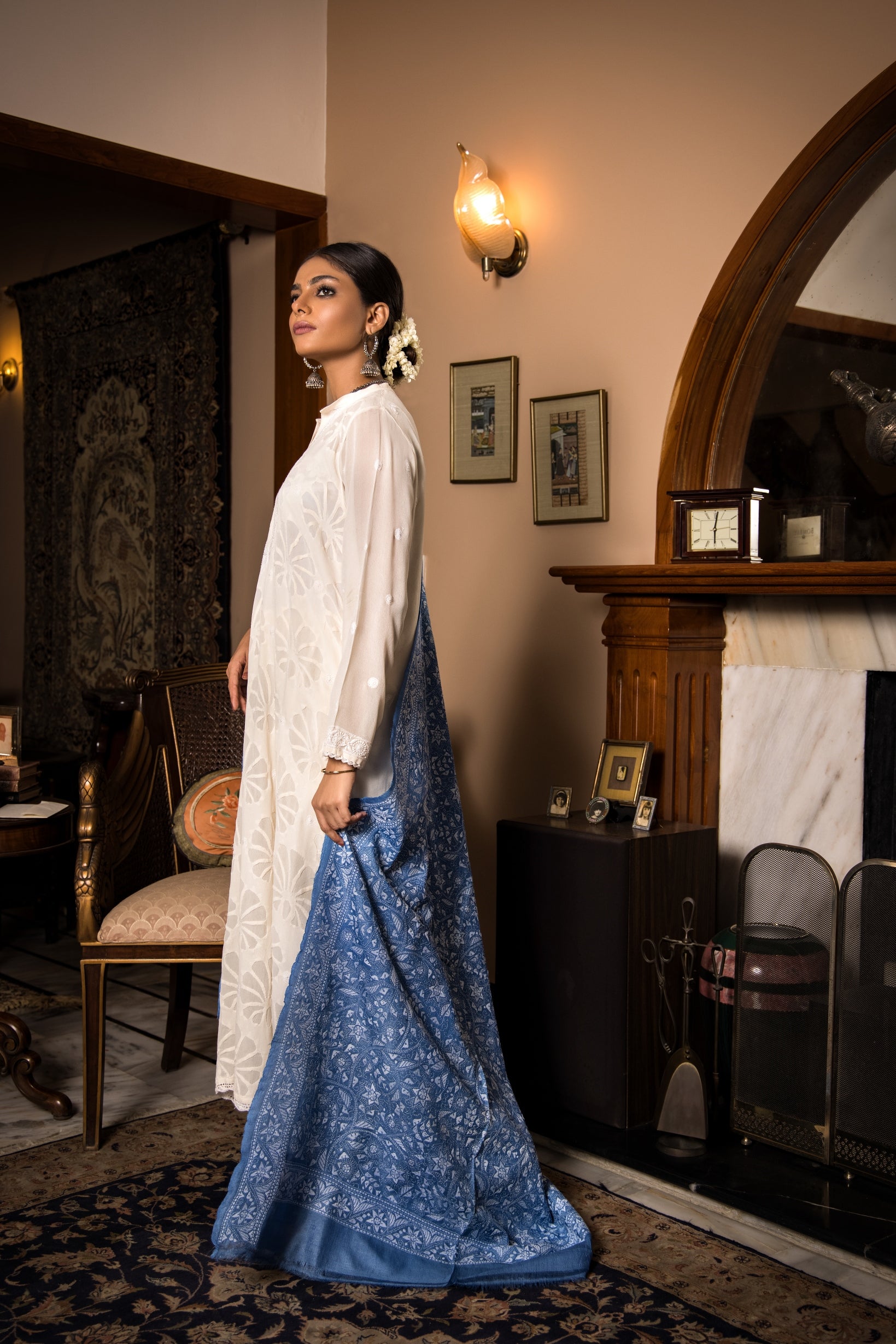 Aafrinish Zooni Sheikh Zooni-Sheikh Embroidery Pakistan Fashion Aafrinish cutwork kurta white double georgette chiffon blue kantha dupatta duppata fashion Carved Furniture Persian Rugs