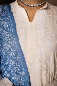 Aafrinish Zooni Sheikh Zooni-Sheikh Embroidery Pakistan Fashion Aafrinish cutwork kurta white double georgette chiffon blue kantha dupatta duppata fashion Carved Furniture Persian Rugs