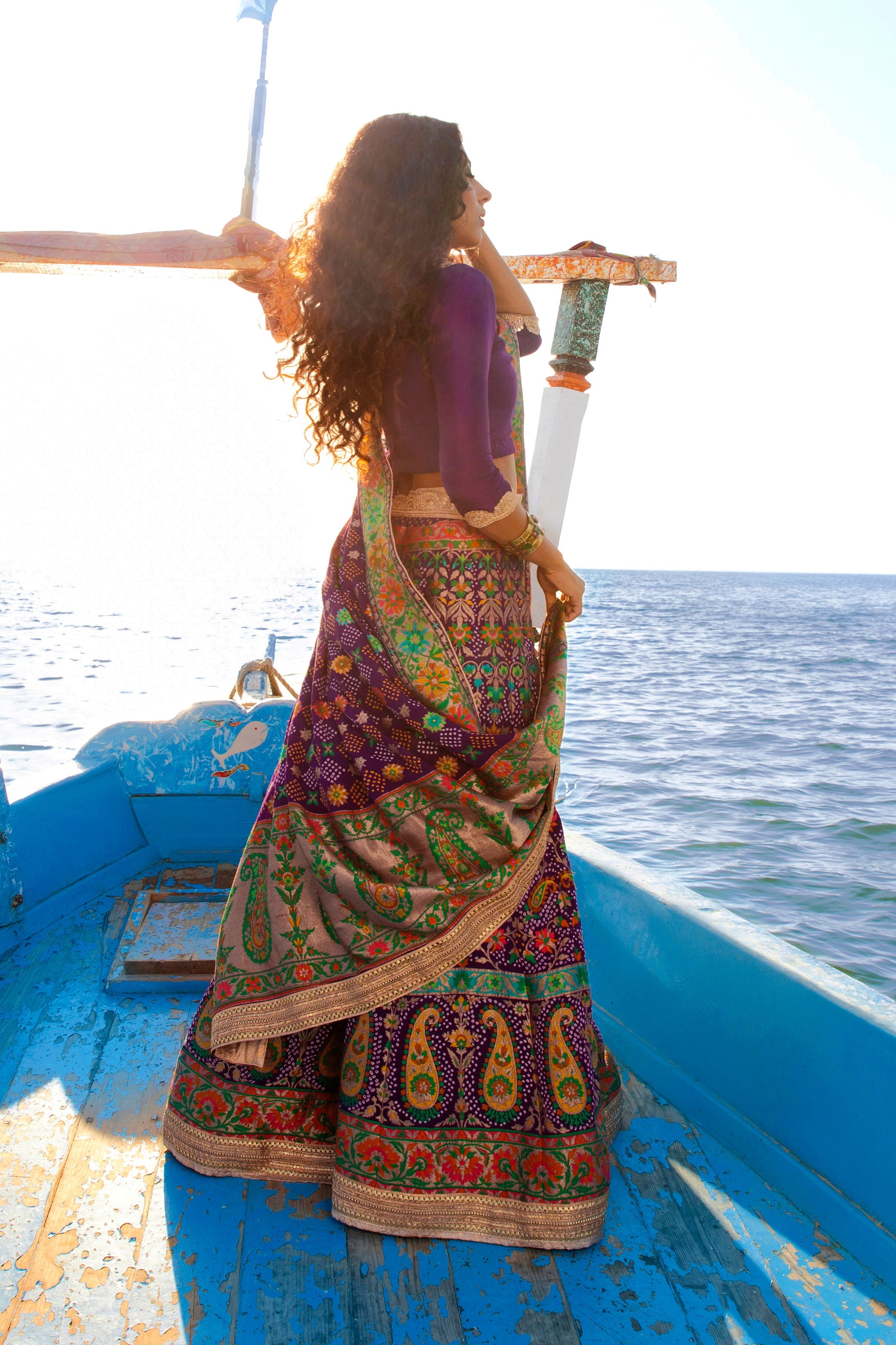 Aafrinish By Niazi Purple Lehnga Choli  Chundri Chunri Meenakari Karachi Boat Mubarak Village Nimra Jacob