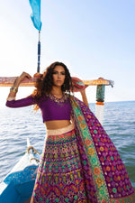 Load image into Gallery viewer, Aafrinish By Niazi Purple Lehnga Choli  Chundri Chunri Meenakari Karachi Boat Mubarak Village Nimra Jacob
