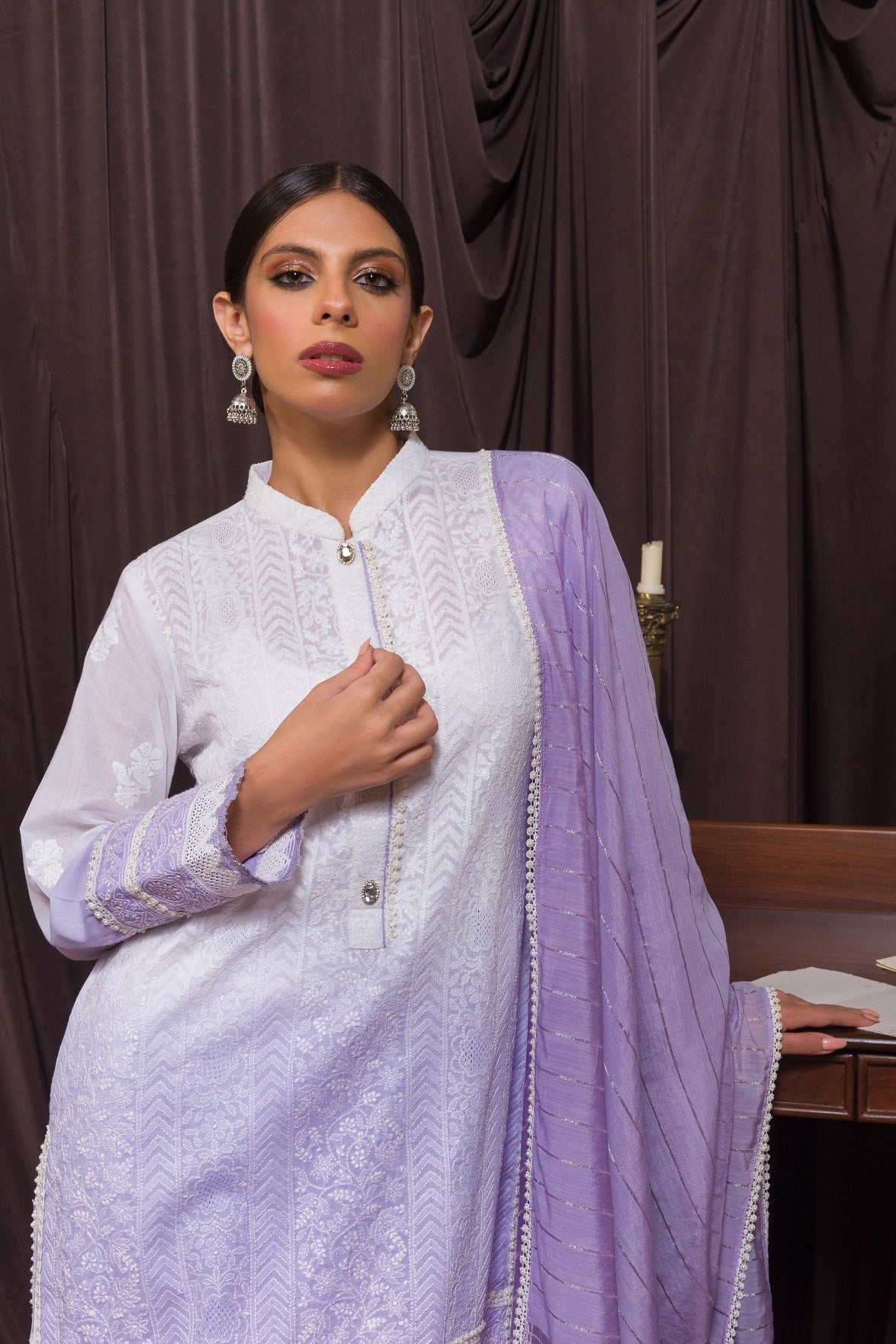 Aafrinish by Niazi Amal Abedi Shaded Airy Lavender Chikankari Kurta Nadir Toosy